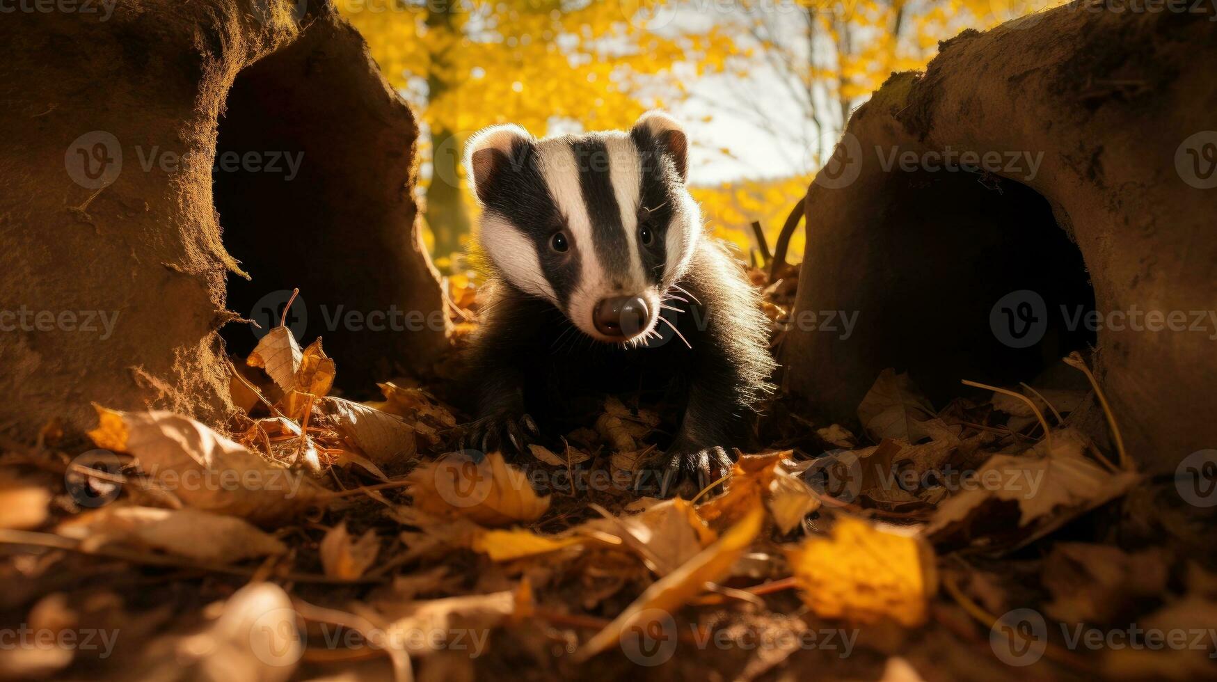 Wild badger in forest, animal in nature habitat. Generative AI photo