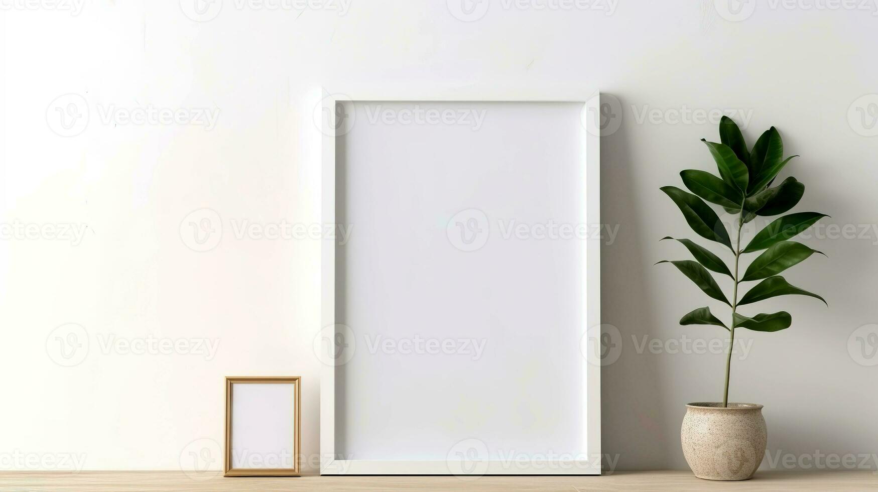 Mock up poster frame in modern interior background, 3d render.  AI Generated photo