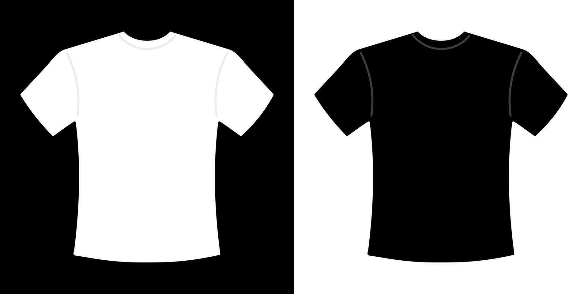 Blank black and white t-shirt front, template, mockup. Set of men's t-shirts for design. Vector