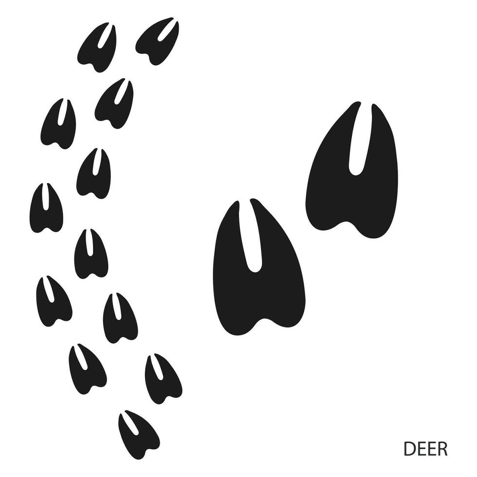 Paw prints, animal tracks, deer footprints pattern. Icon and track of footprints. Black silhouette. Vector
