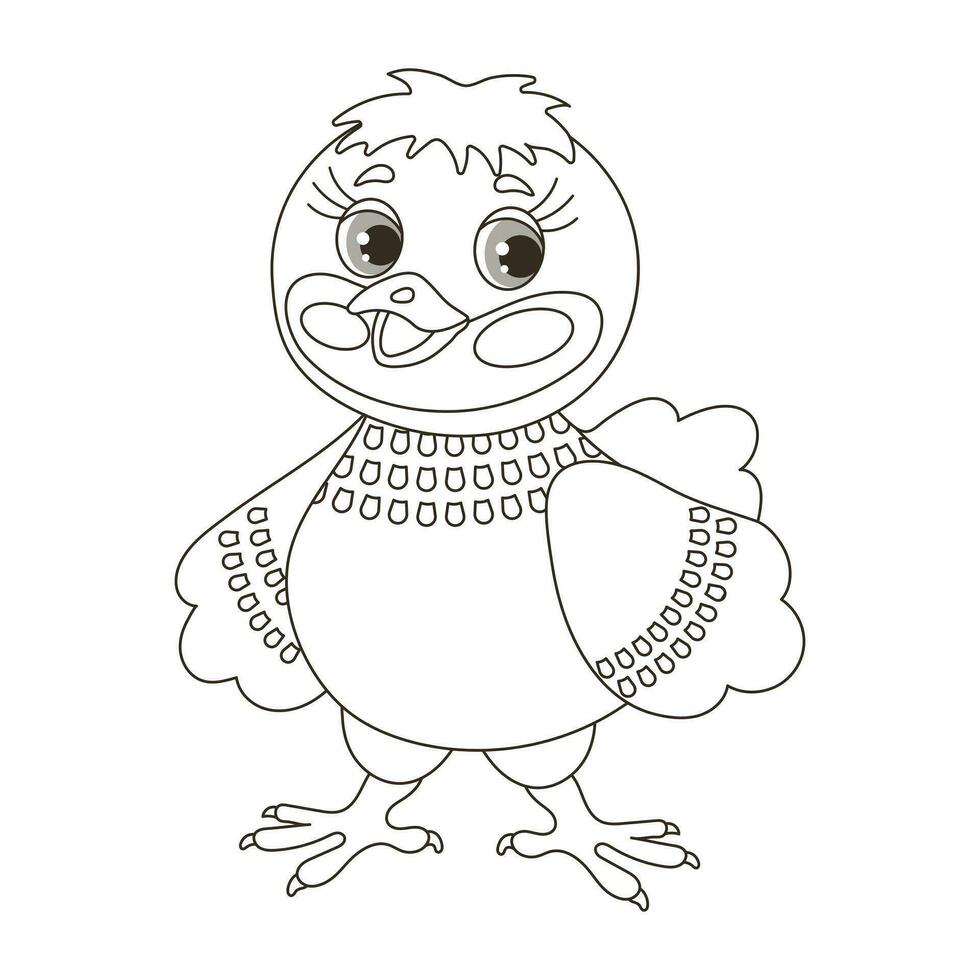 Cute cartoon little chicken. Sketch, outline drawing for a coloring book. Vector