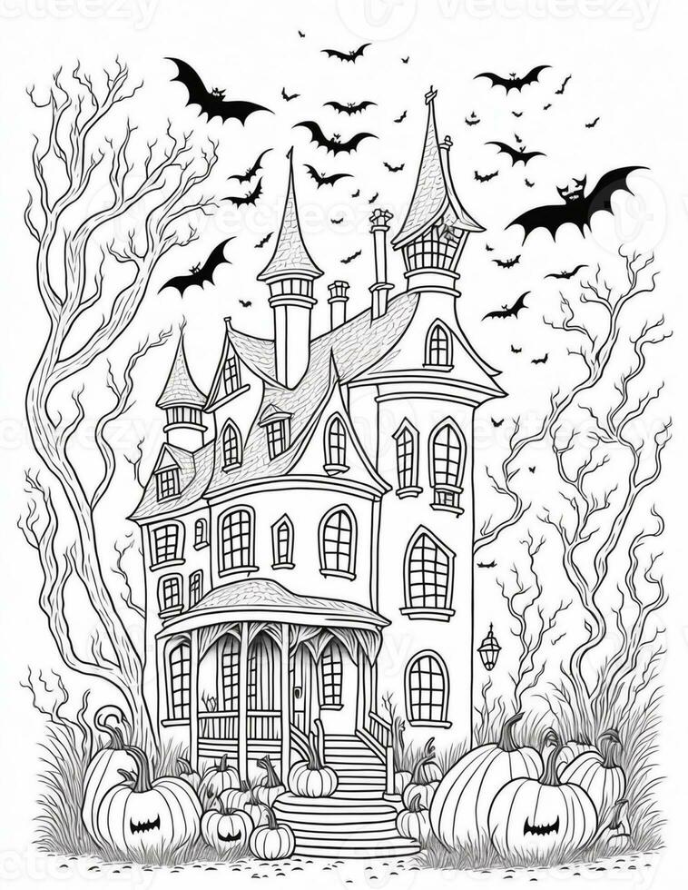 scary halloween house coloring book for older children and adults for october photo