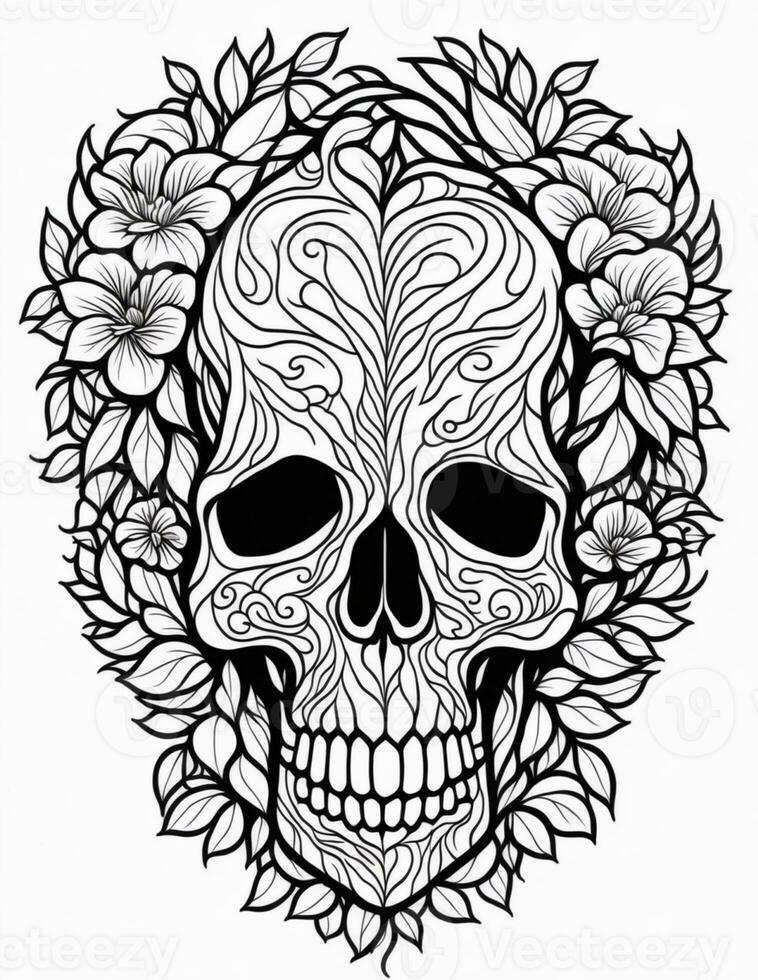 coloring book for adults skull in flowers for halloween and more photo