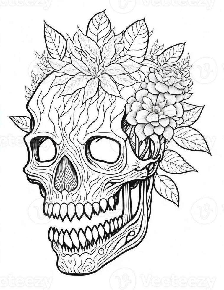 coloring book for adults skull in flowers for halloween and more photo