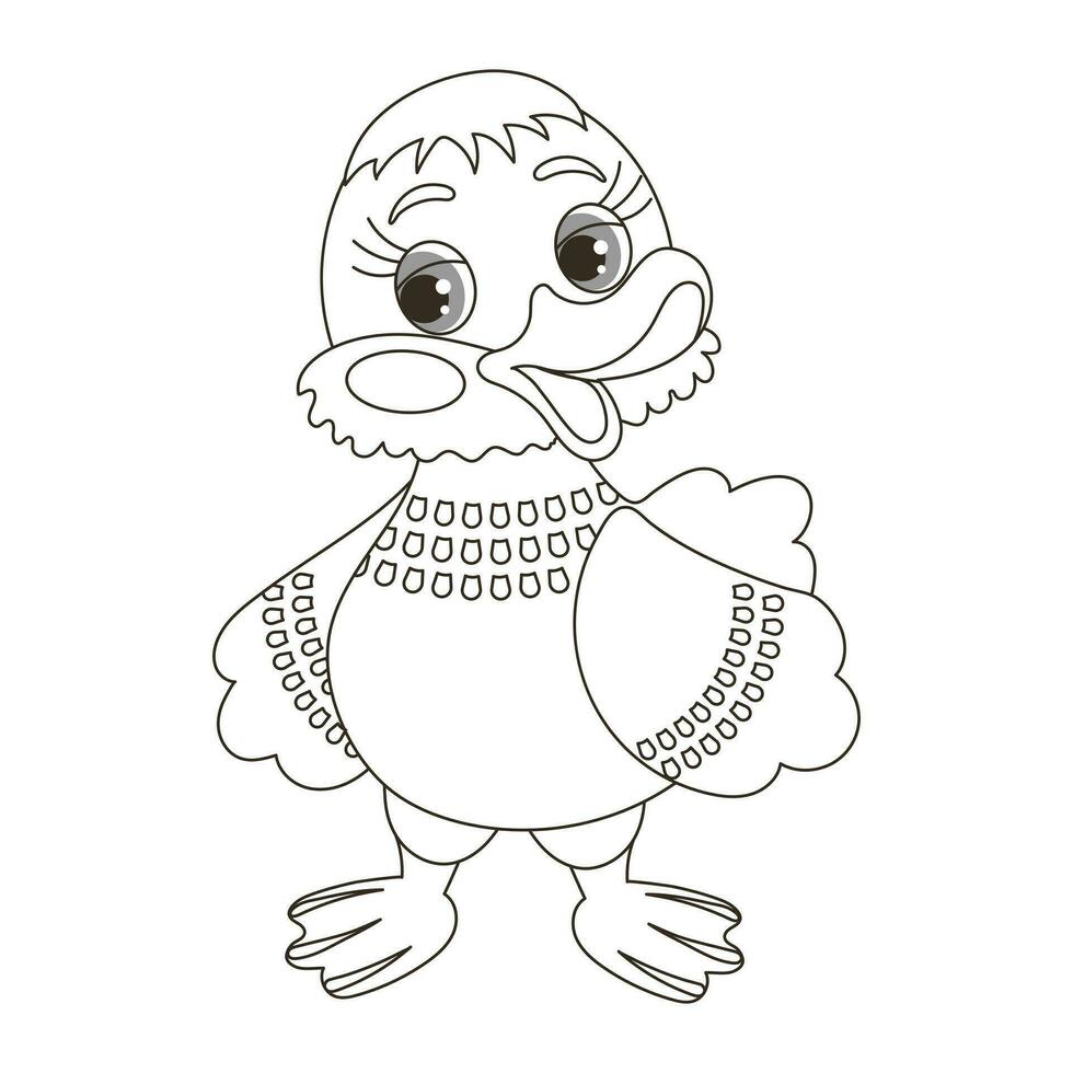 Cute cartoon little baby duckling, goose character. Sketch, outline drawing for a coloring book. Vector