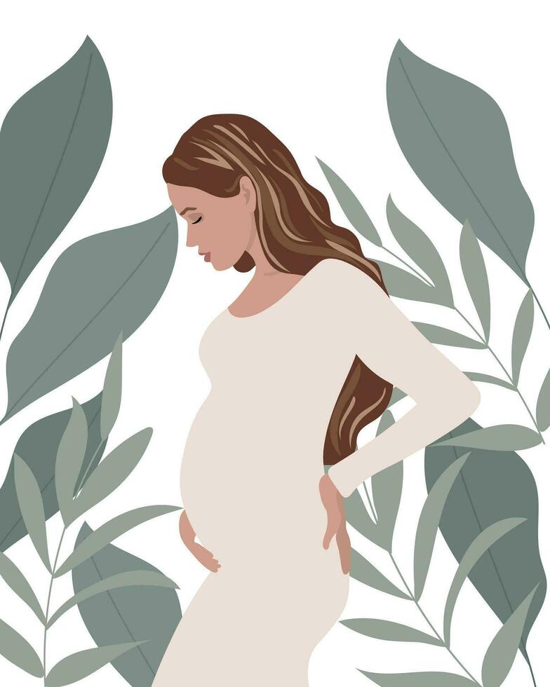 Beautiful pregnant woman, healthy pregnancy and motherhood concept. Illustration, vector