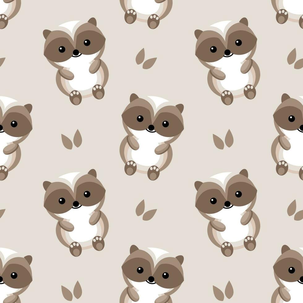 Seamless pattern, colorful baby badgers on a gray background. Cartoon print, textile, wallpaper, kids bedroom decor. vector