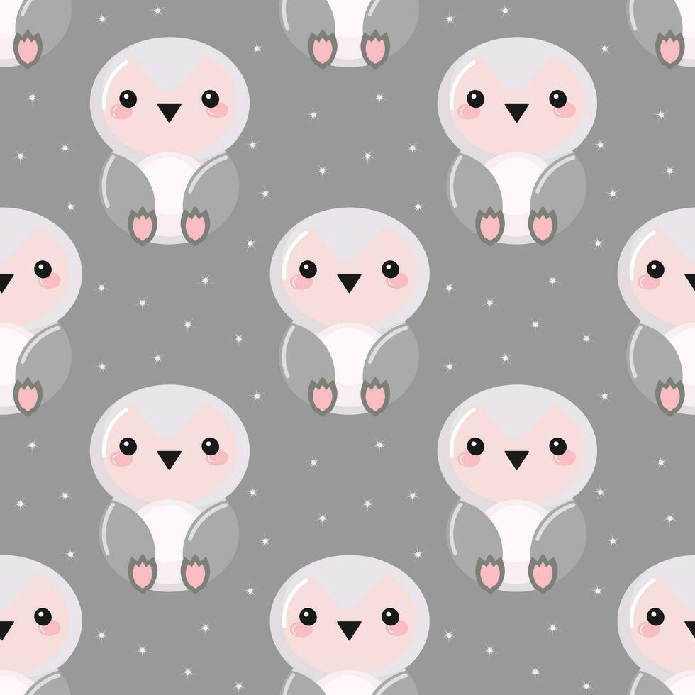Seamless pattern, cute cartoon penguins on a starry background. Children's print, textile, background, vector