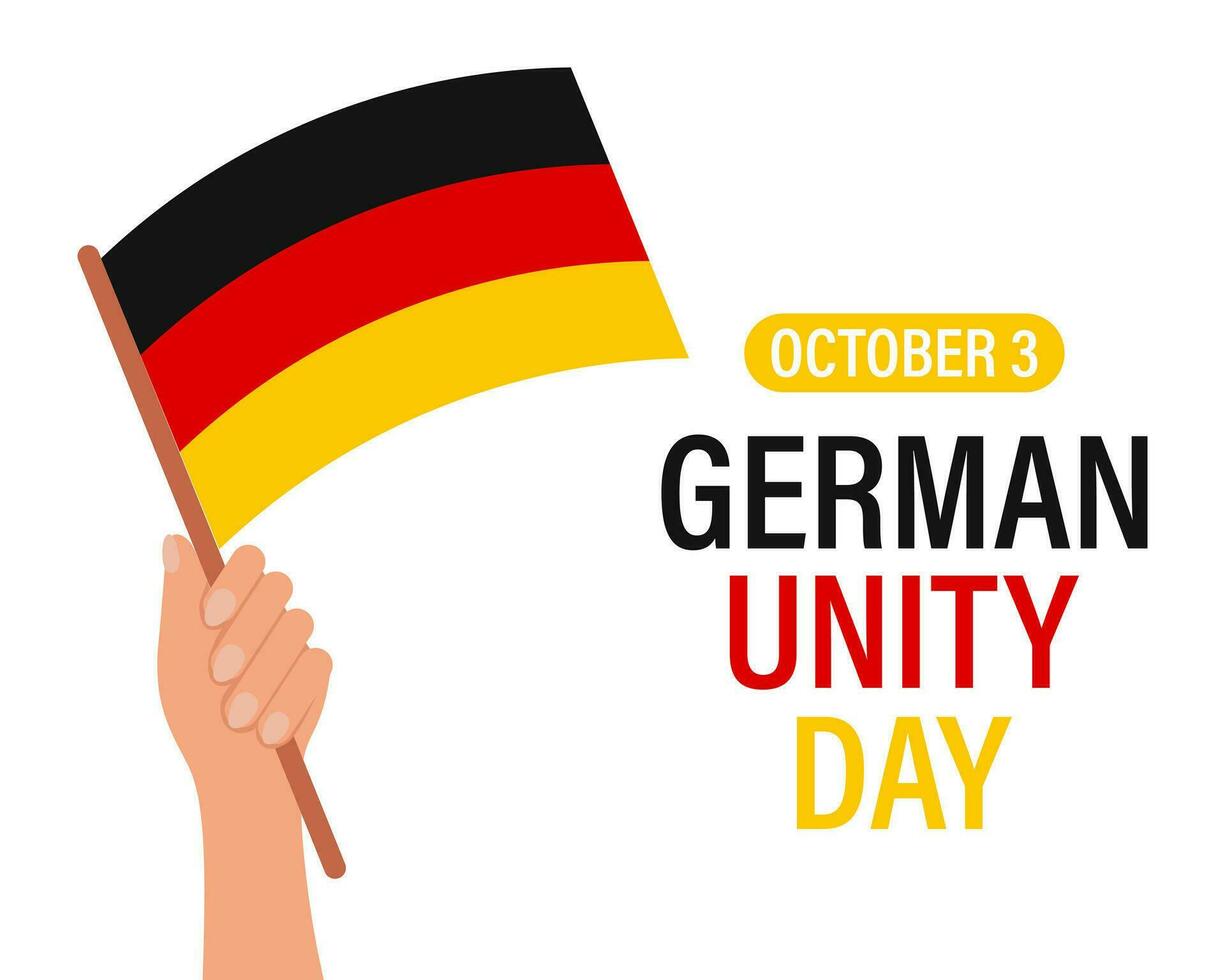 Day of German Unity. A hand holds a German flag. Cartoon illustration, banner, poster, vector