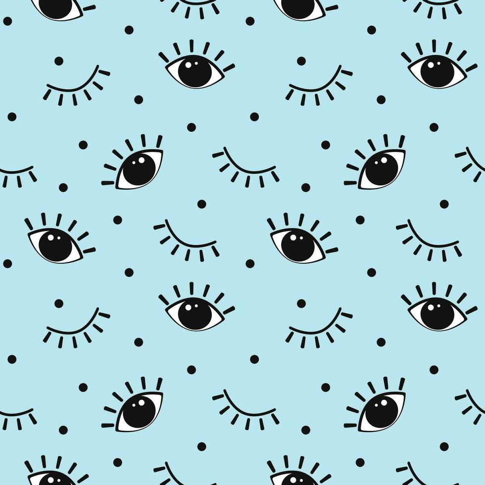 Seamless pattern, cartoon open and closed eyes with eyelashes. Print, background, vector