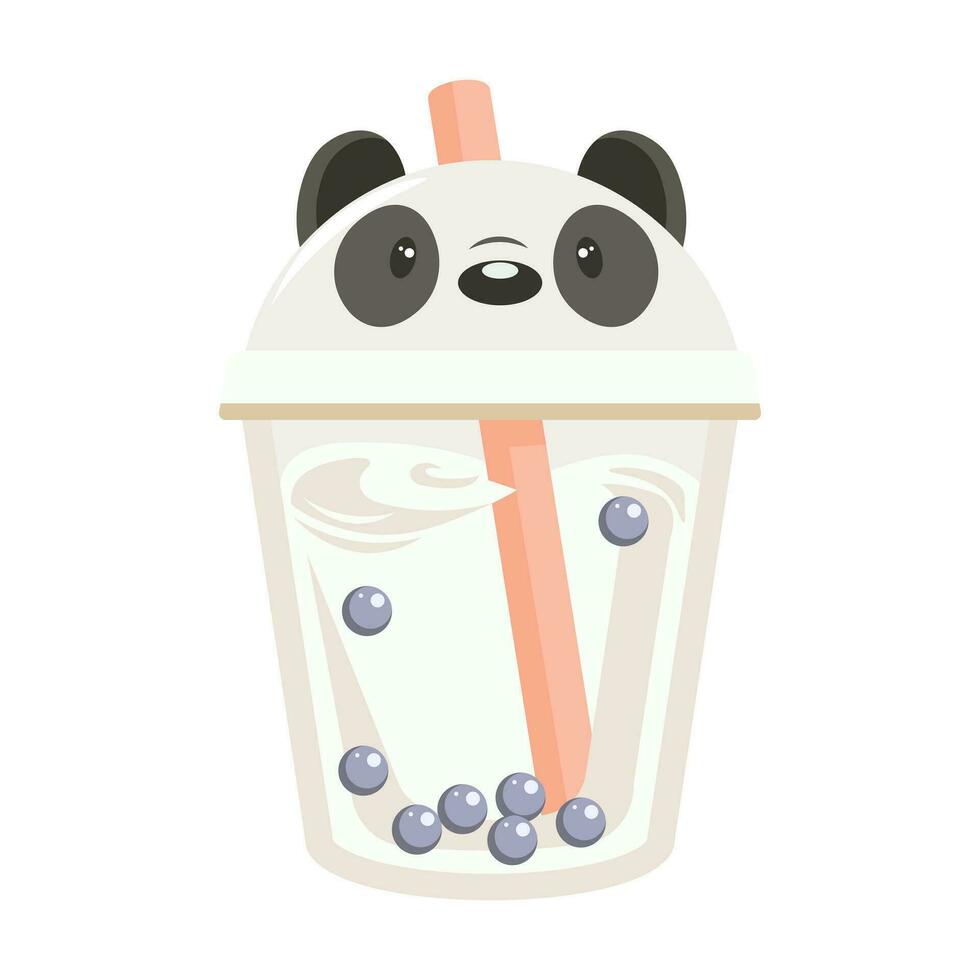 A glass of milkshake with a bear. Drink icon, cartoon flat illustration, vector