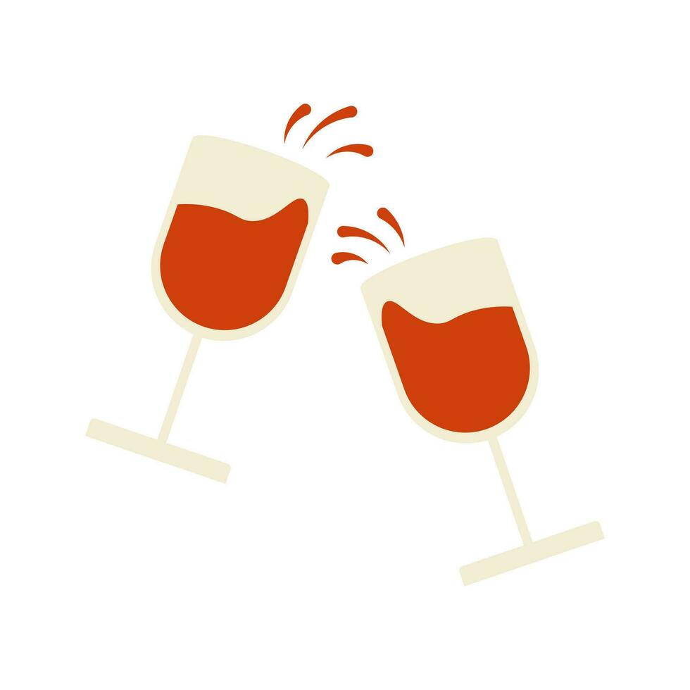 Two glasses with wine and splashes. Drink icon, flat illustration, vector