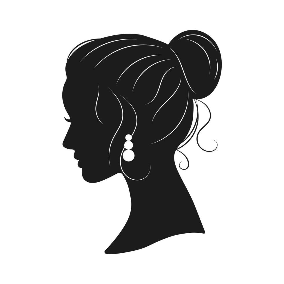 Black silhouette portrait of a young beautiful woman in profile. Minimal design, elegant style. Vector