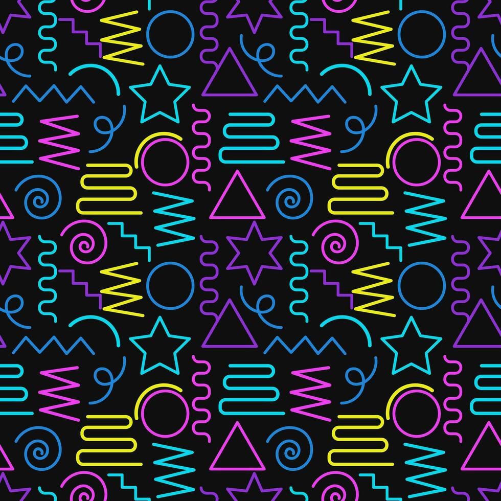 Multicolor abstract seamless pattern, vibrant shapes and geometric dot patterns. Trendy design 80s-90s Memphis style, ethnic hipster background. Vector