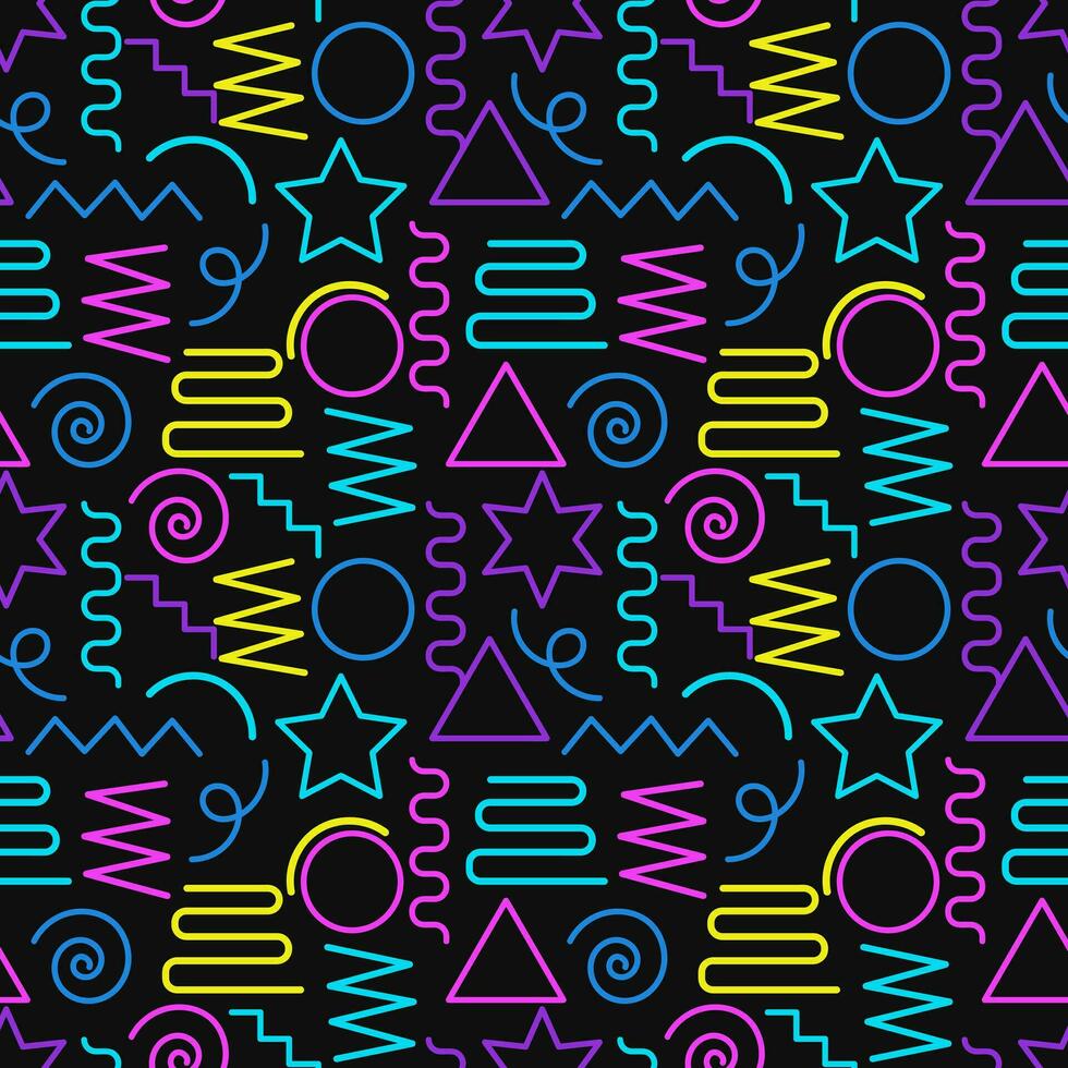 Multicolor abstract seamless pattern, vibrant shapes and geometric dot patterns. Trendy design 80s-90s Memphis style, ethnic hipster background. Vector