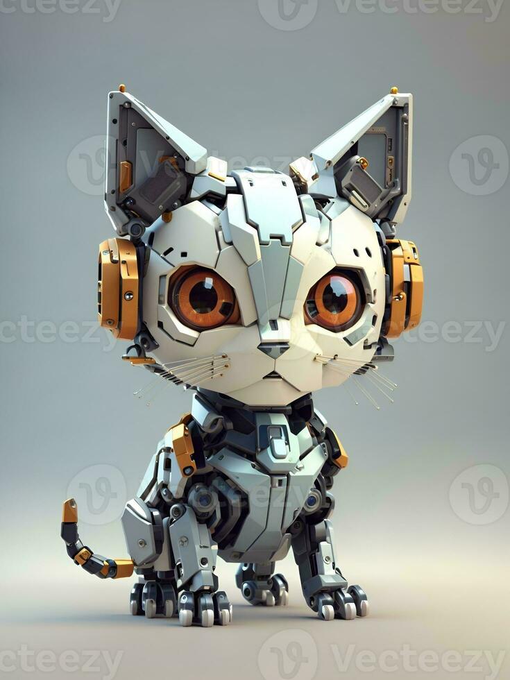 cute robot cat, 3D art, AI generated photo