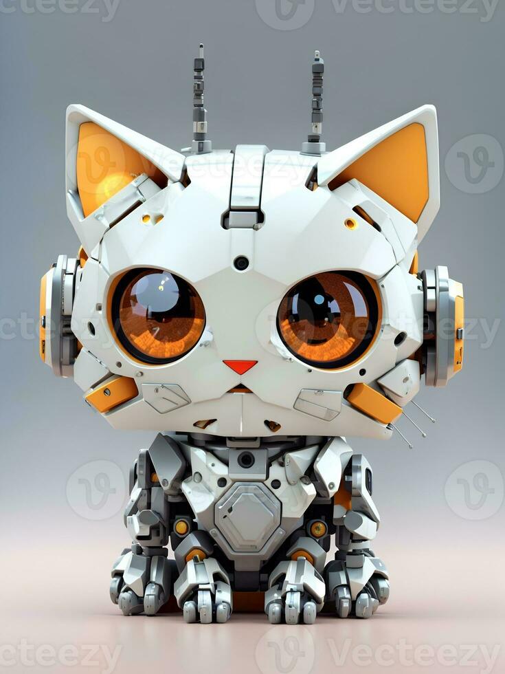 cute robot cat, 3D art, AI generated photo