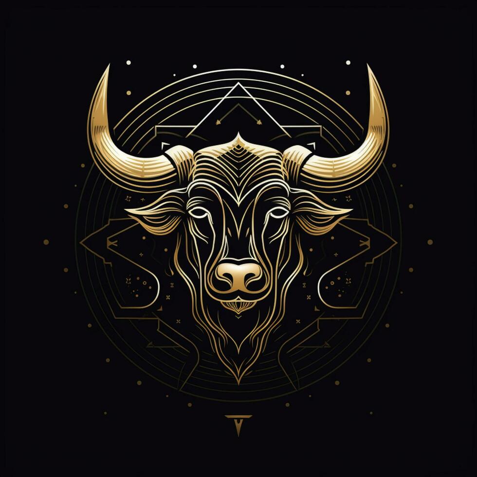 buffalo head golden line logo on black background photo