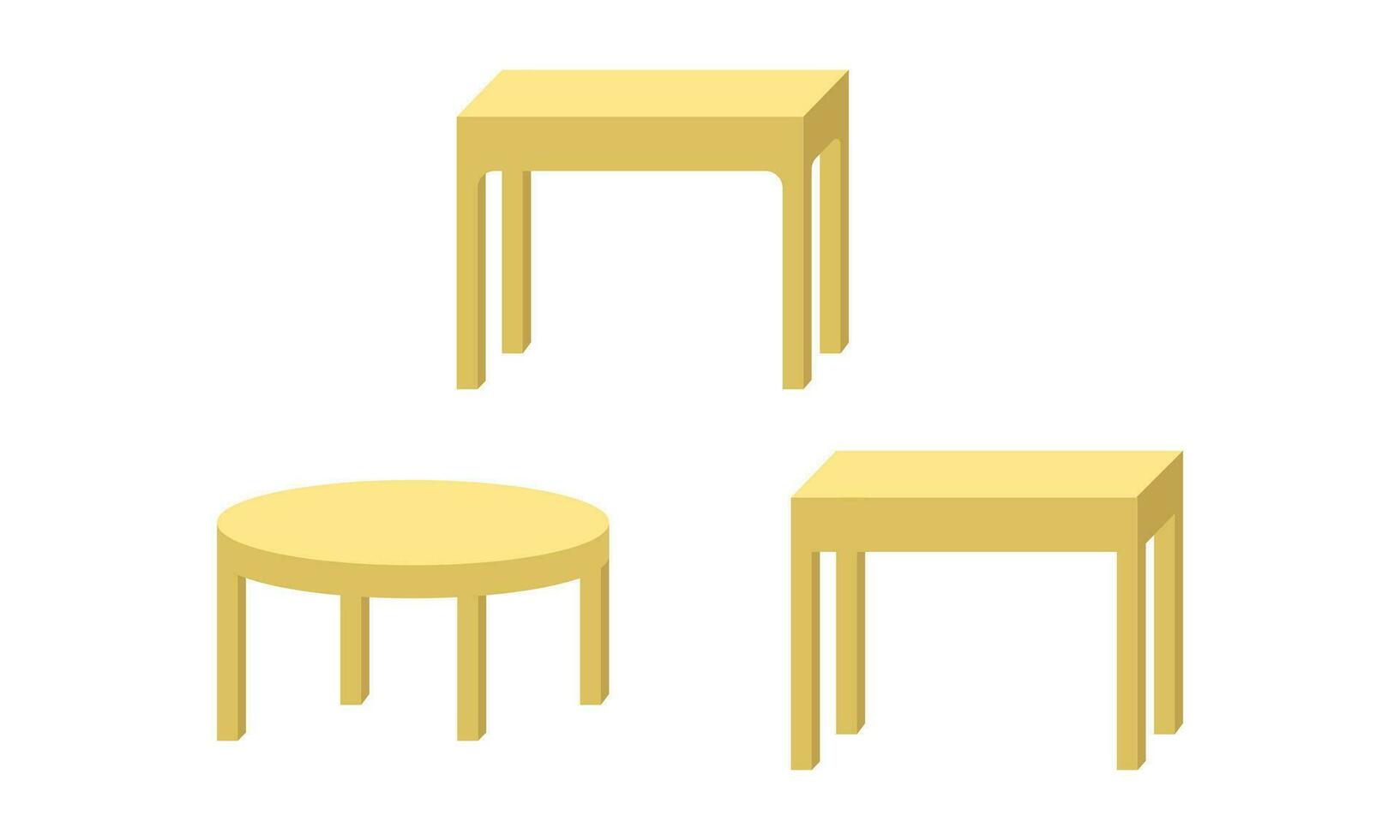 isométrica de madera mesa diseño colocar. minimalista rectangular y redondeado escritorio modelo. vector