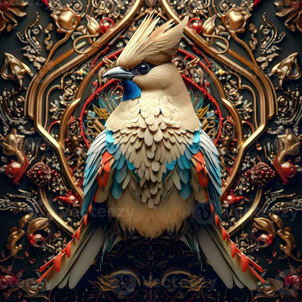 Ethereal Bohemian Waxwing Bird generated by AI photo