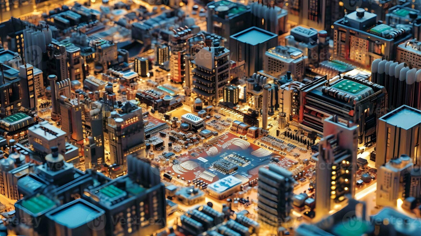 City of Circuits   a computer motherboard resembling a city, image generated by ai photo