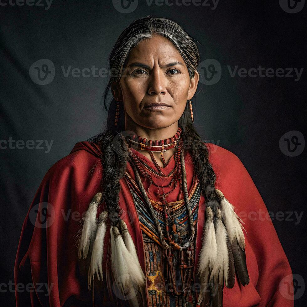 Cherokee Elegance Traditional Dress   Generative AI Portrait photo