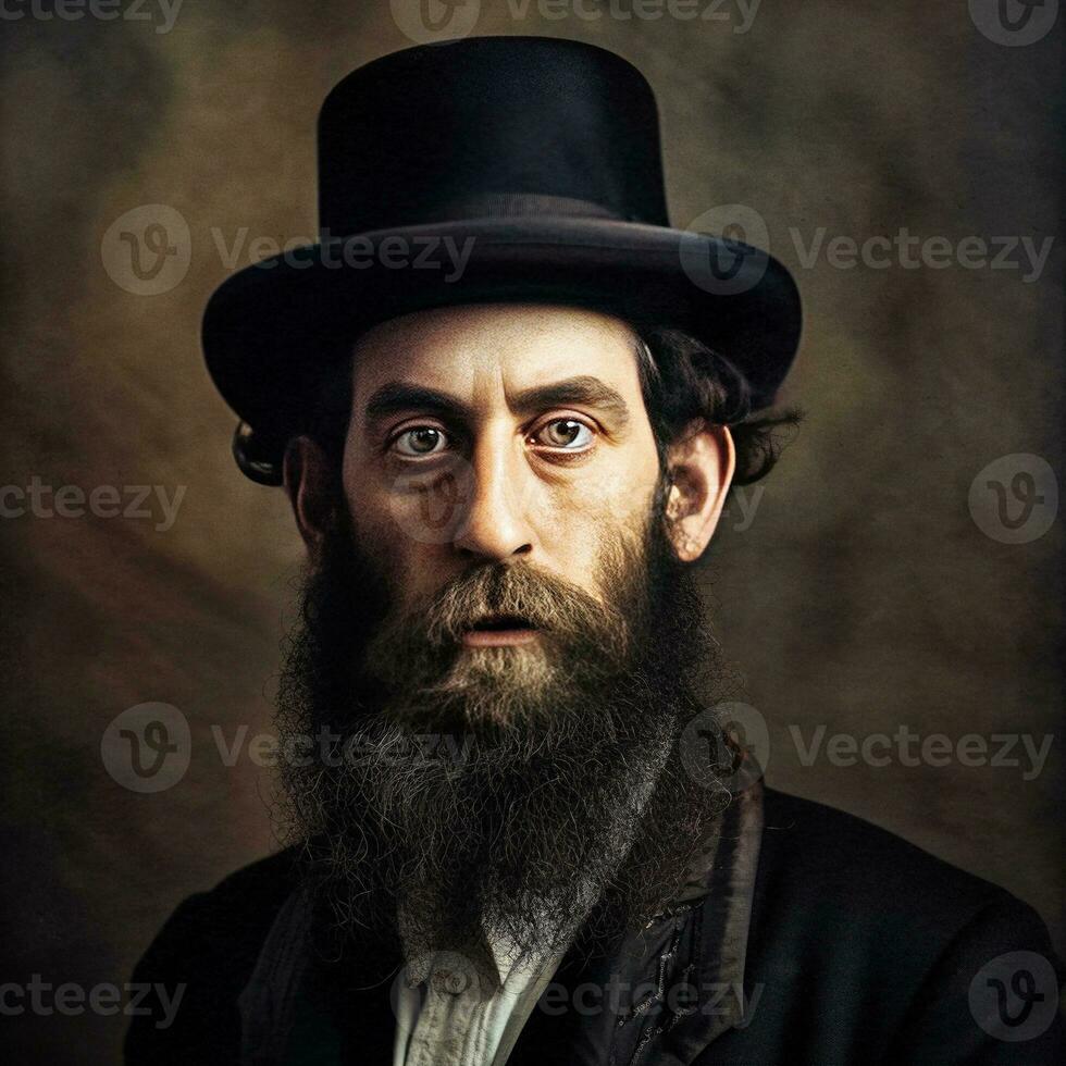 retrato de un barbado jasídico judío vistiendo un sombrero generativo ai foto