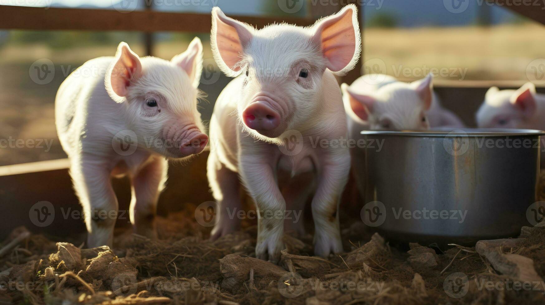 Piglets Frolicking in Their Cozy Pen. Generative AI photo