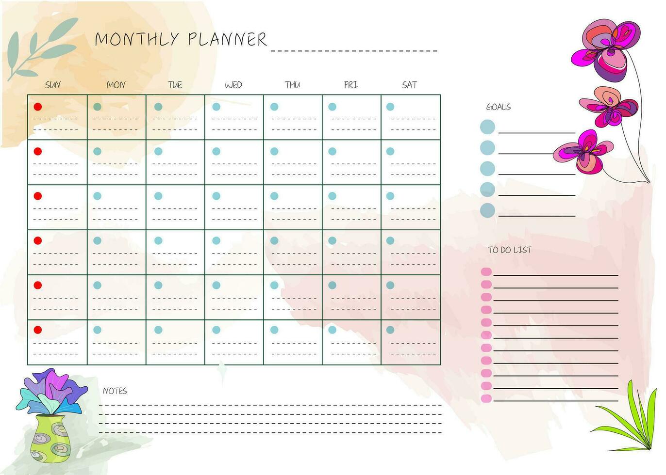 flower hand drawn clean design monthly plan and calendar template vector