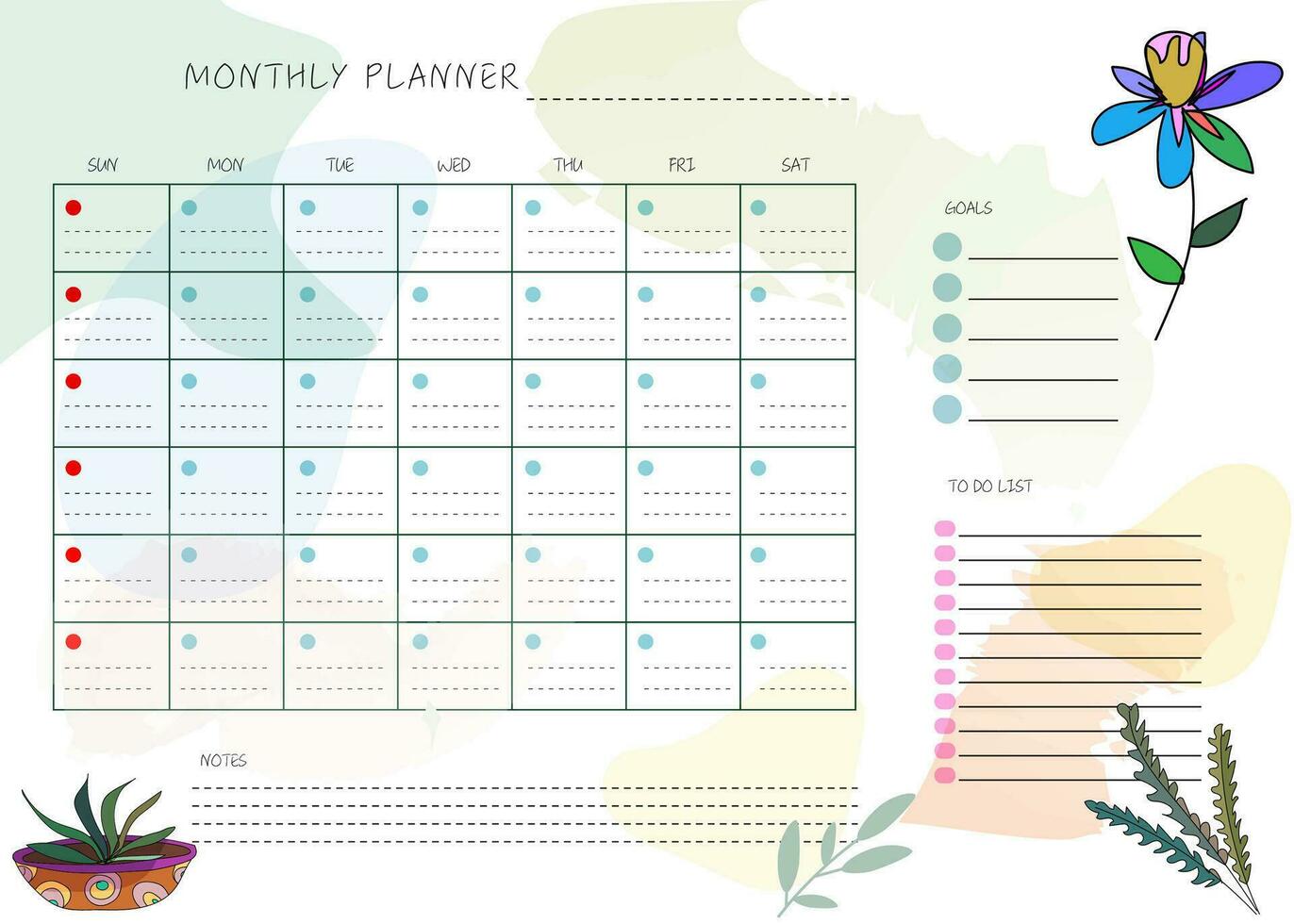 flor mano dibujado limpiar diseño mensual plan y calendario modelo vector