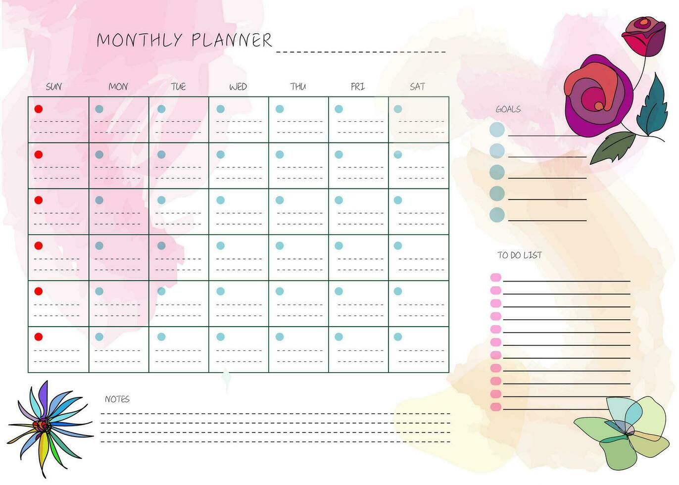 flower hand drawn clean design monthly plan and calendar template vector