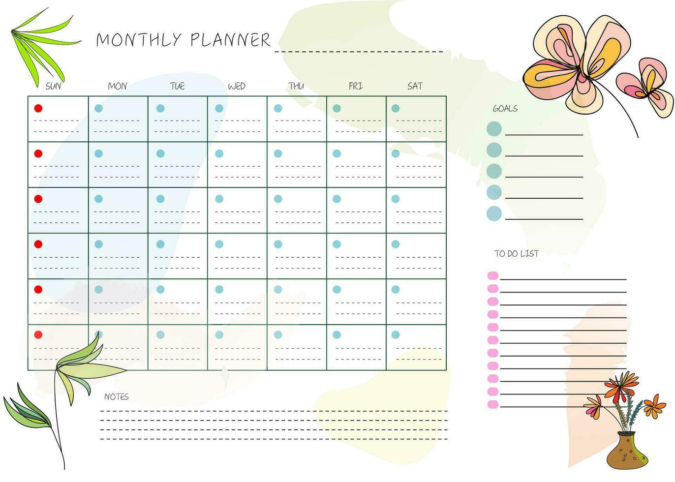 flower hand drawn clean design monthly plan and calendar template vector