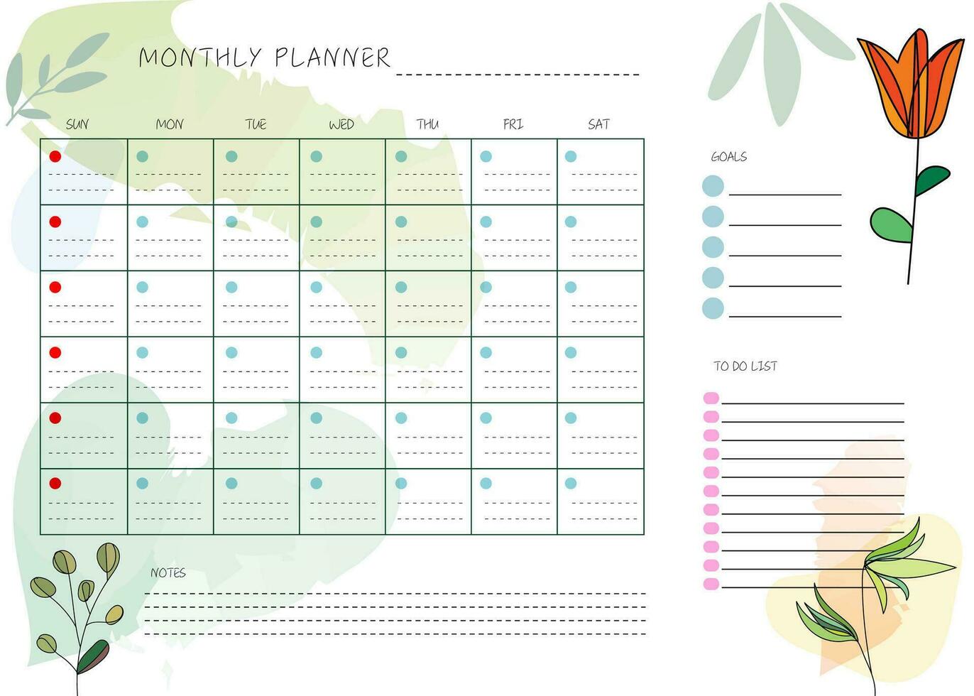 flower hand drawn clean design monthly plan and calendar template vector