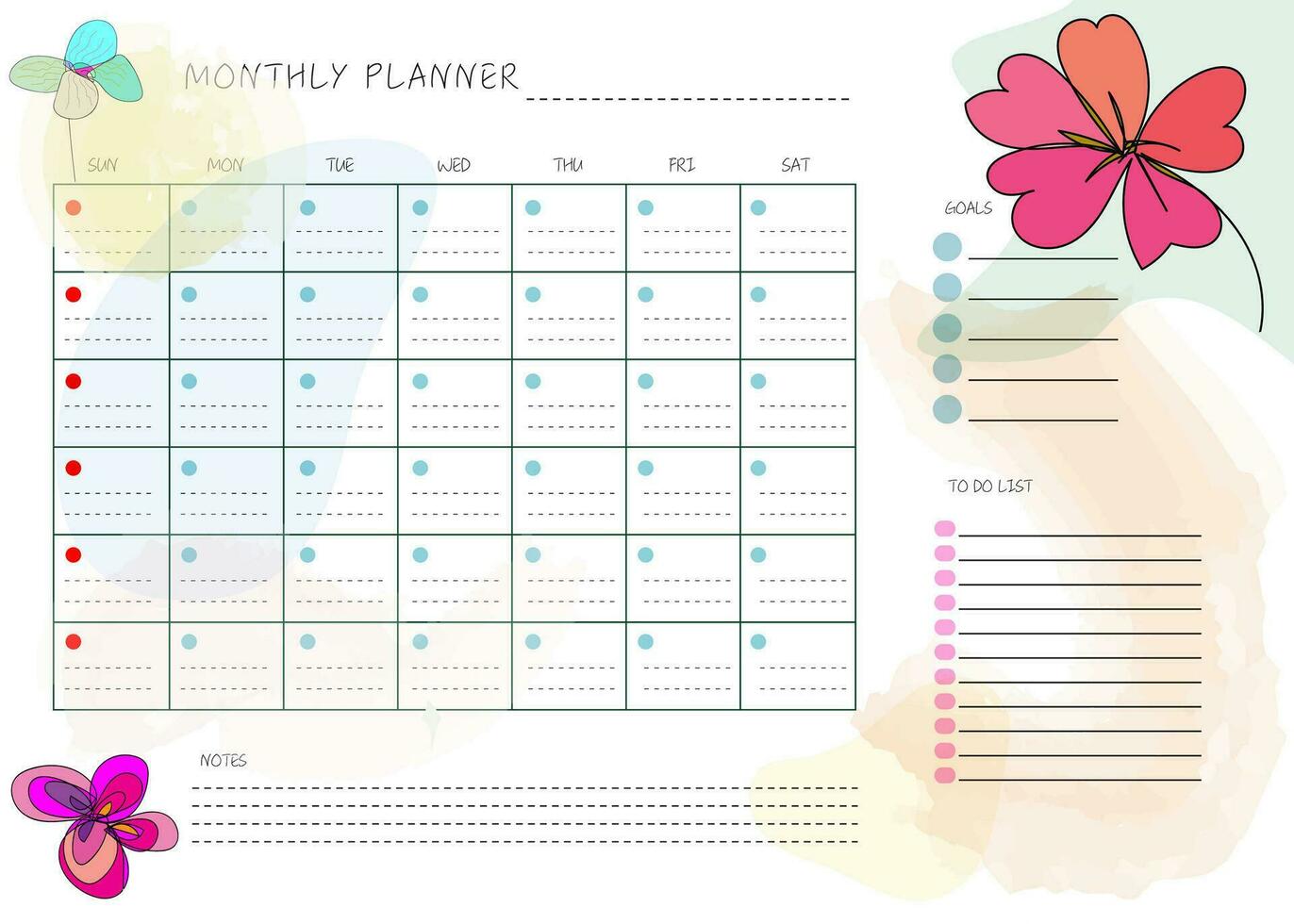 flower hand drawn clean design monthly plan and calendar template vector