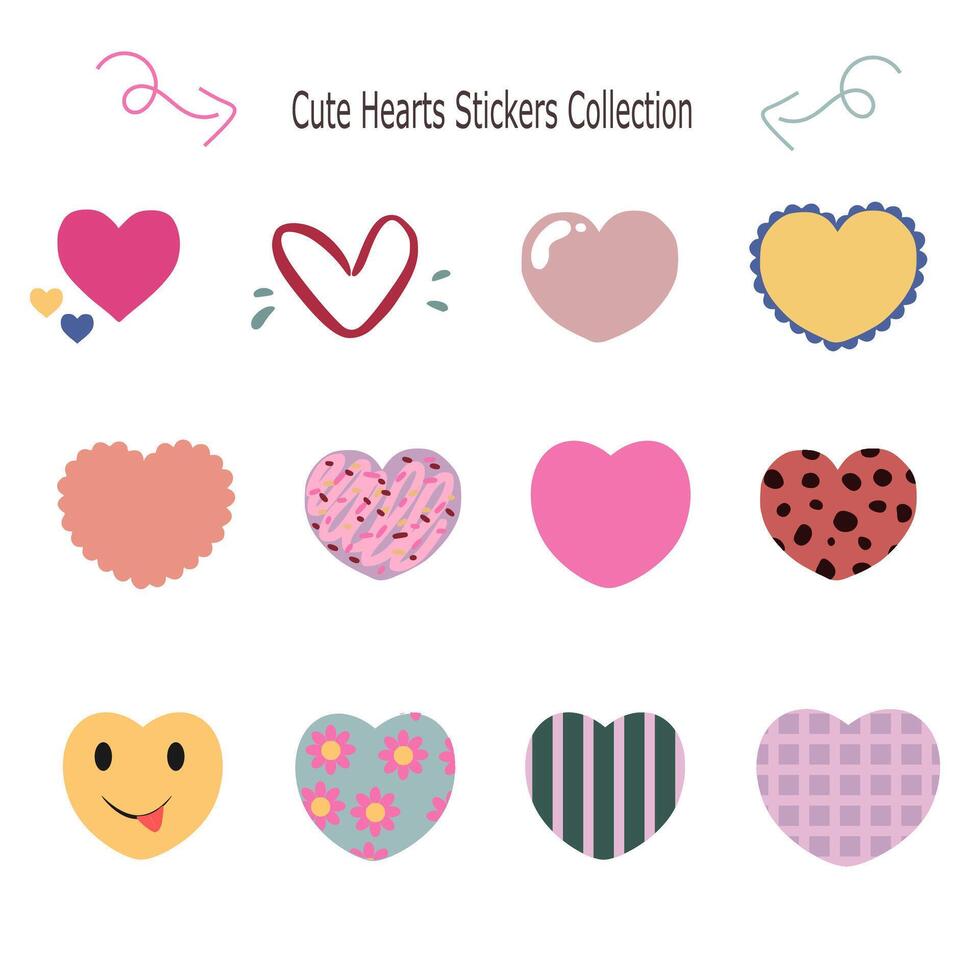 Cute Love Heart Shape Illustration Collection For Valentine Stickers And Social Media Post vector