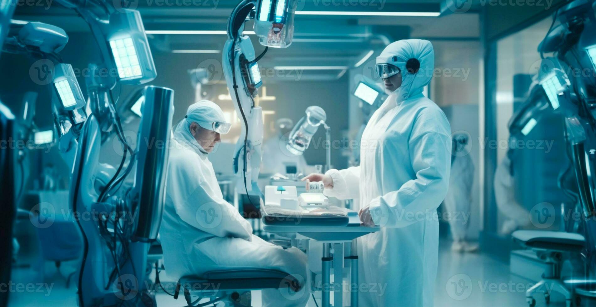 Hospital of the future, cyber doctor, advanced modern cyberpunk technologies - AI generated image photo