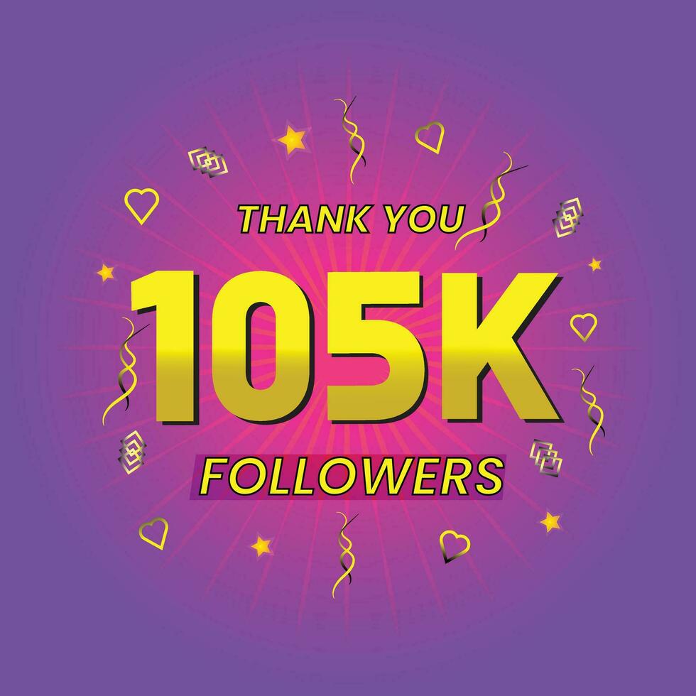 105k followers thank you celebration template vector