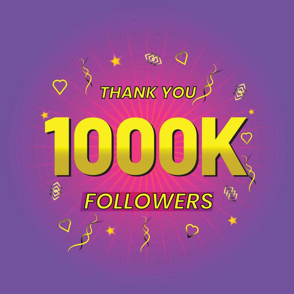congratulation for your 1000k online followers and public like vector