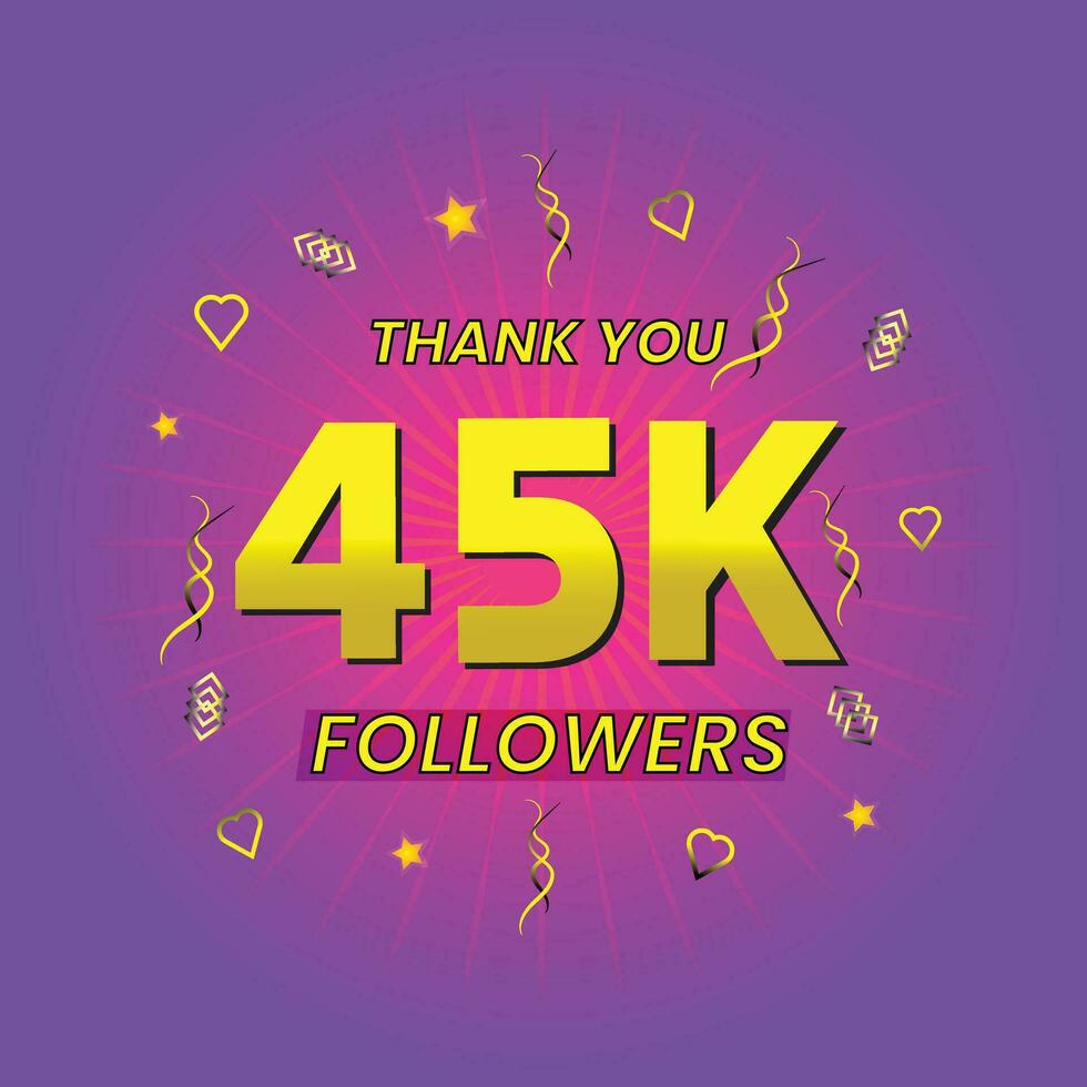 45k social media followers thank you template vector