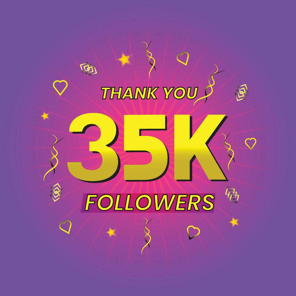 35k followers thank you celebration template vector