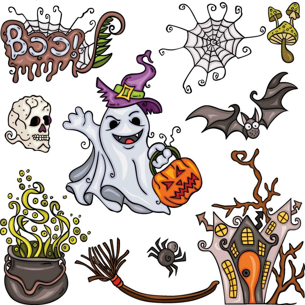 Set of hand drawn cartoon doodle style of happy Halloween vector