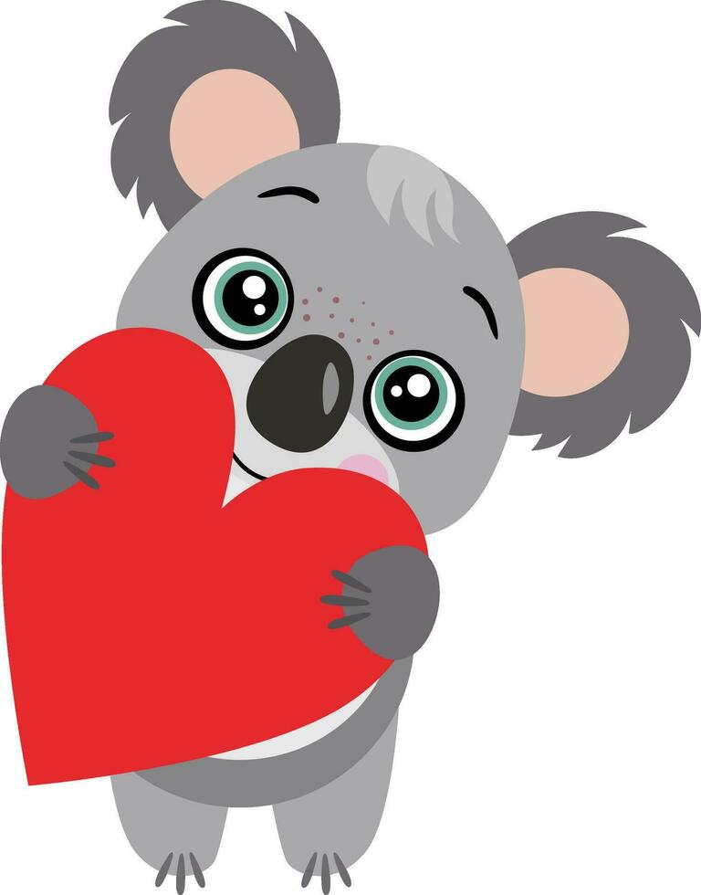 Cute happy koala holding a heart vector