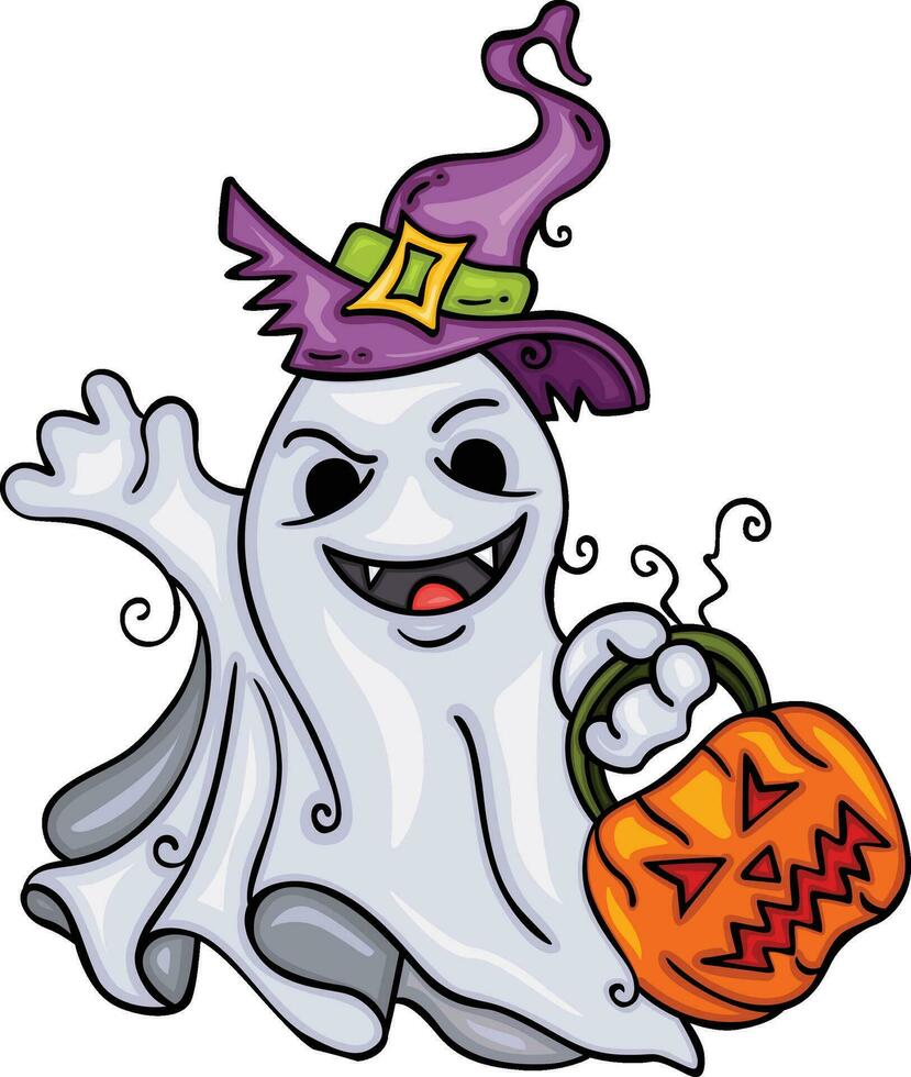 Funny ghost with Halloween pumpkin vector