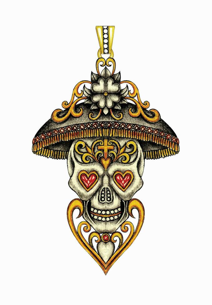Jewelry design art vintage mix fancy skull pendant hand drawing and painting make graphic vector. vector