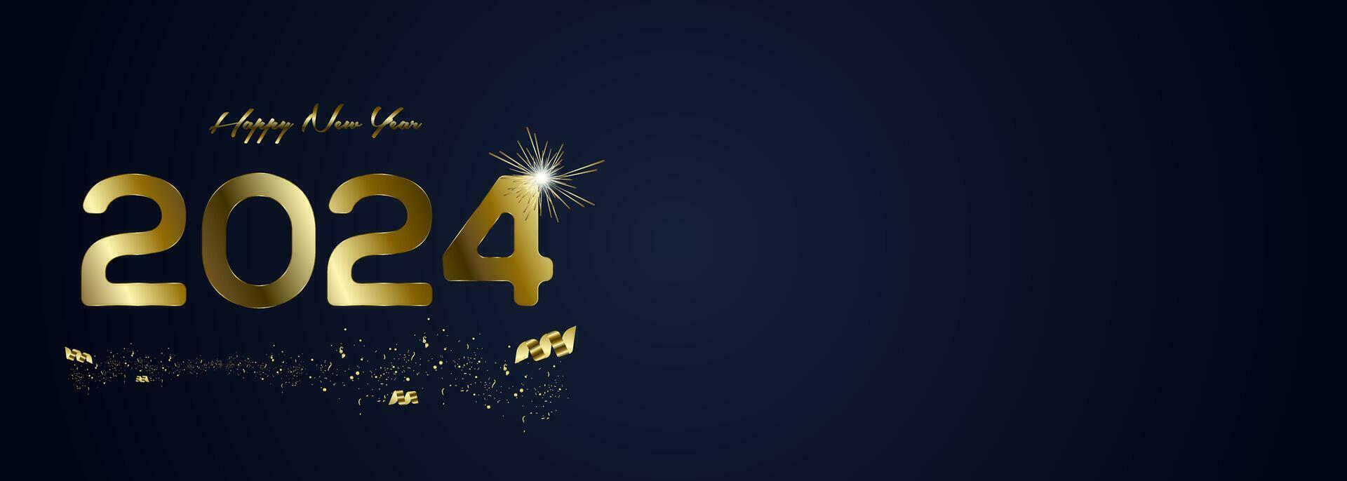 Happy New year 2024 concepts for celebrations banner, golden ribbons on gradient blue background with greetings poster isolated over black background vector