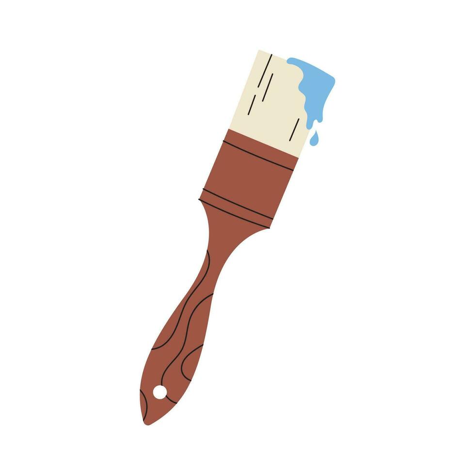 Brown paint pen with a red spot of paint. Tool for the work of an artist, hairdresser. Vector stock illustration on isolated white background.