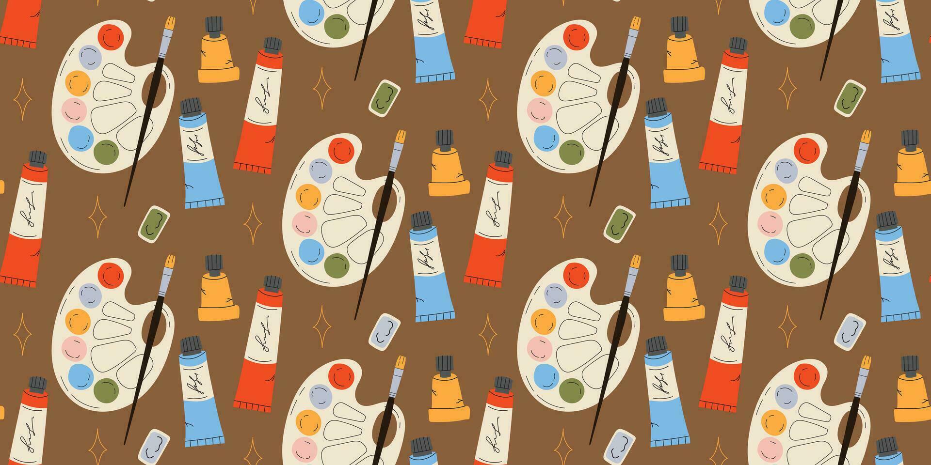 Seamless pattern with Palette, paints and brushes vector