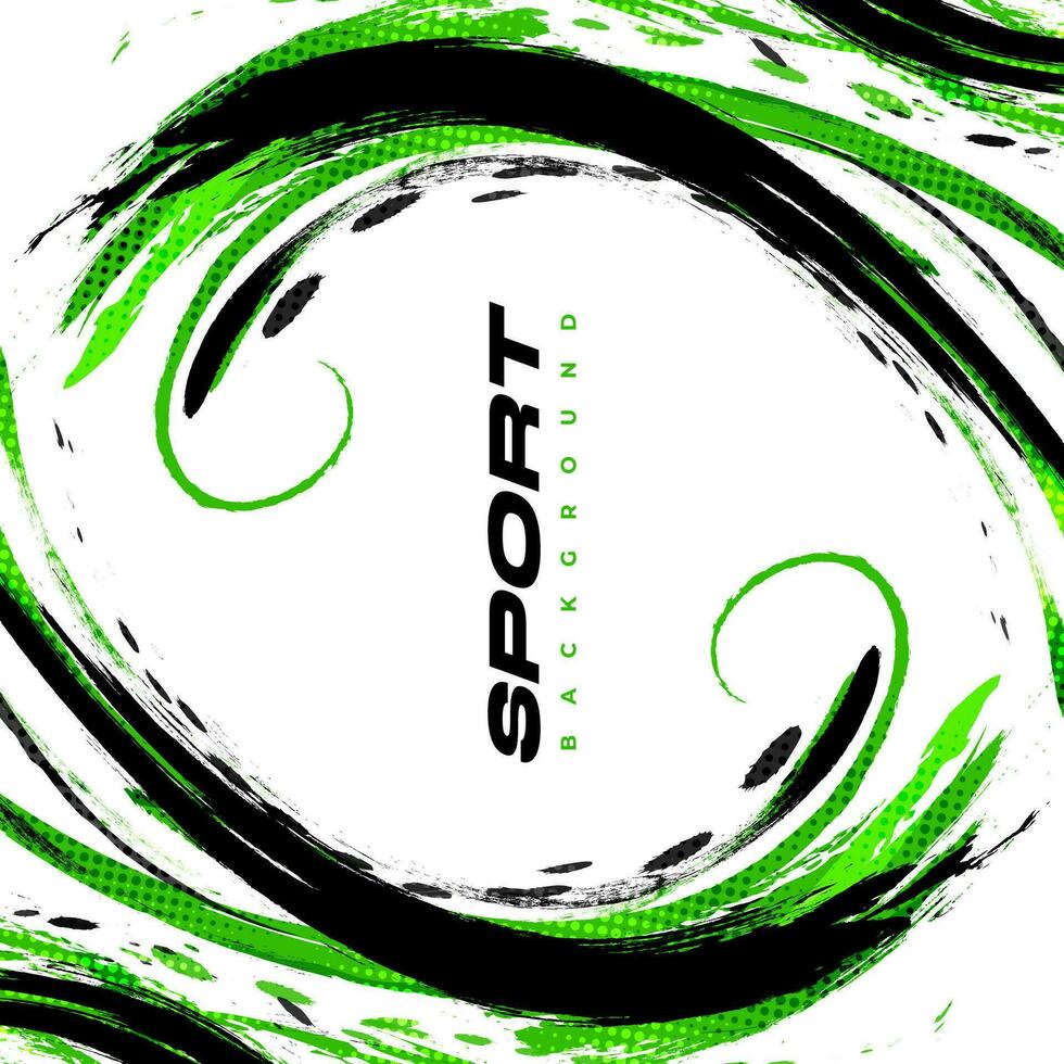 Black and Green Brush Illustration with Halftone Effect Isolated on White Background. Sport Background with Grunge Style. Scratch and Texture Elements For Design vector