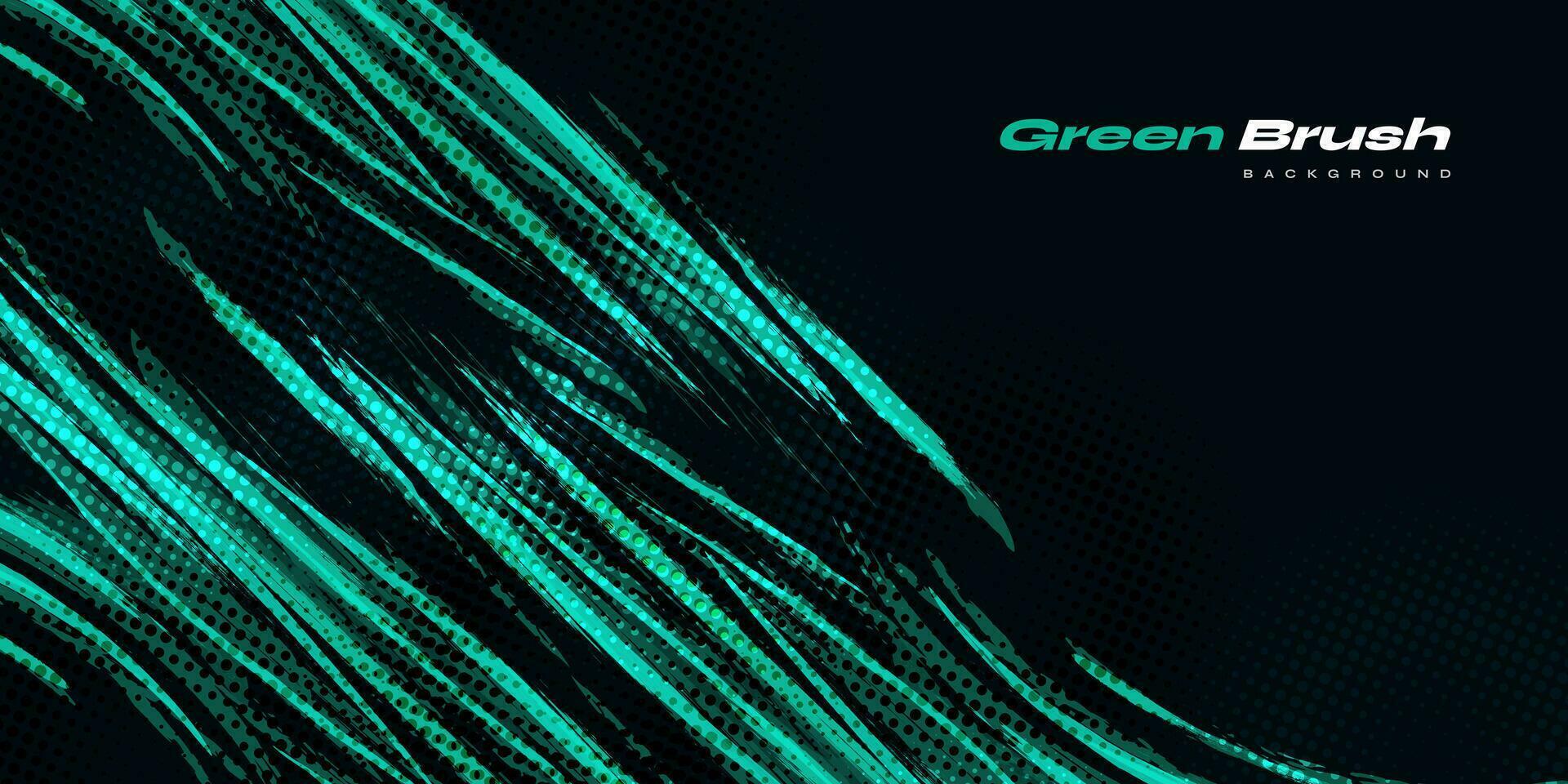 Abstract Green Brush Background with Halftone Effect. Sport Banner. Scratch and Texture Elements For Design vector