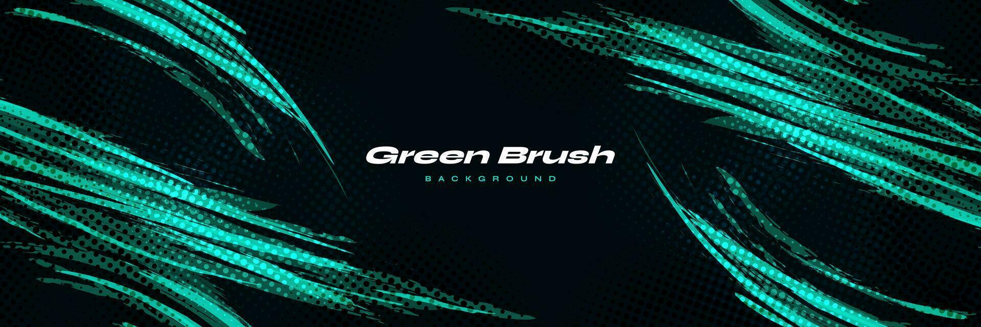 Abstract Green Brush Background with Halftone Effect. Sport Banner. Scratch and Texture Elements For Design vector